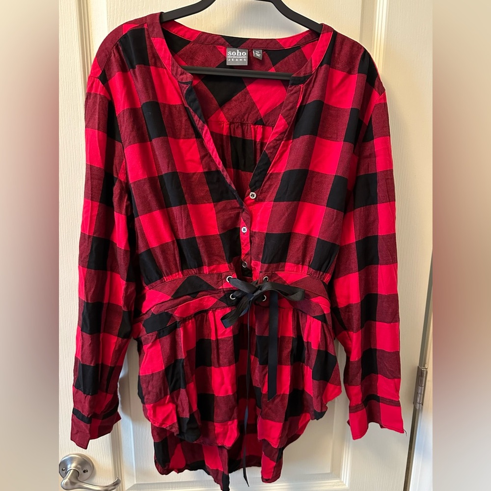New York & Co size XXL Buffalo Check Plaid Shirt with Corset Front
